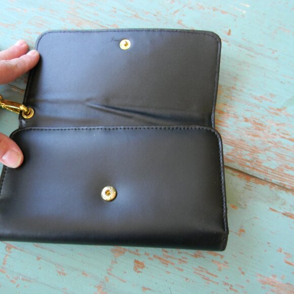 JOY & IMAN BLACK LEATHER CLASSIC CELL PHONE HOLDER/WALLET/WRISTLET - Picture 4 of 6